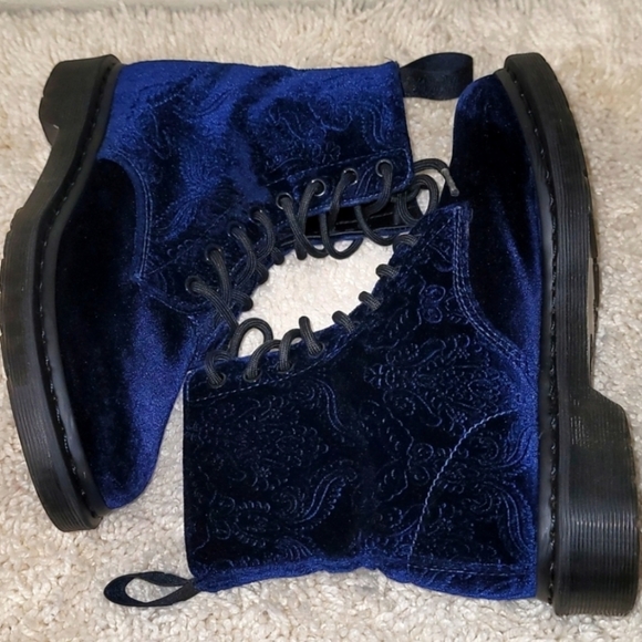 Dr. Martens Blue Velvet Boots - Picture 5 of 14